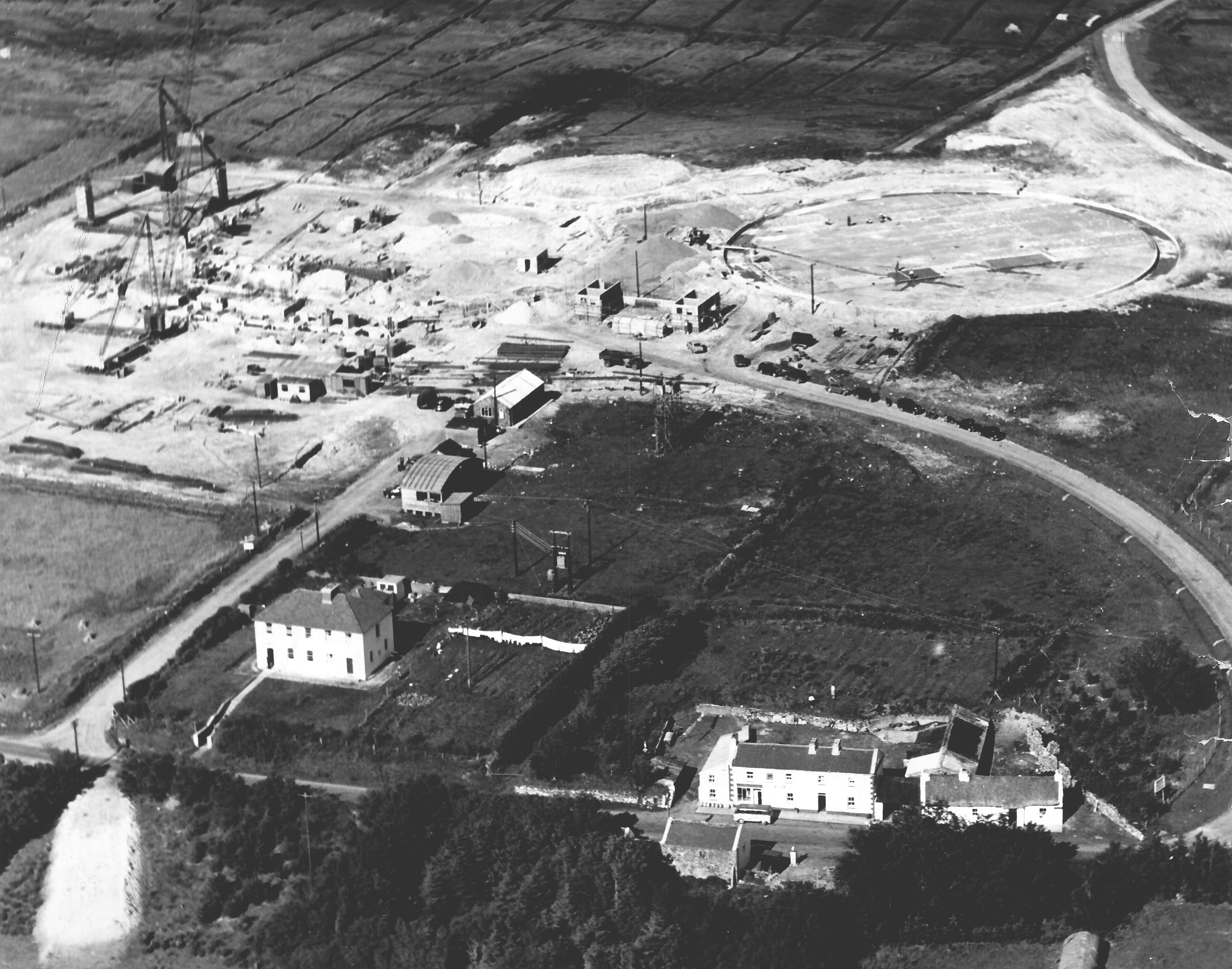 Aerial view of station foundations, c1958