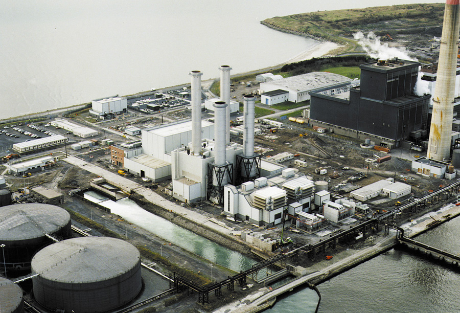 Aerial view of Poolbeg CCGT power station in Dublin