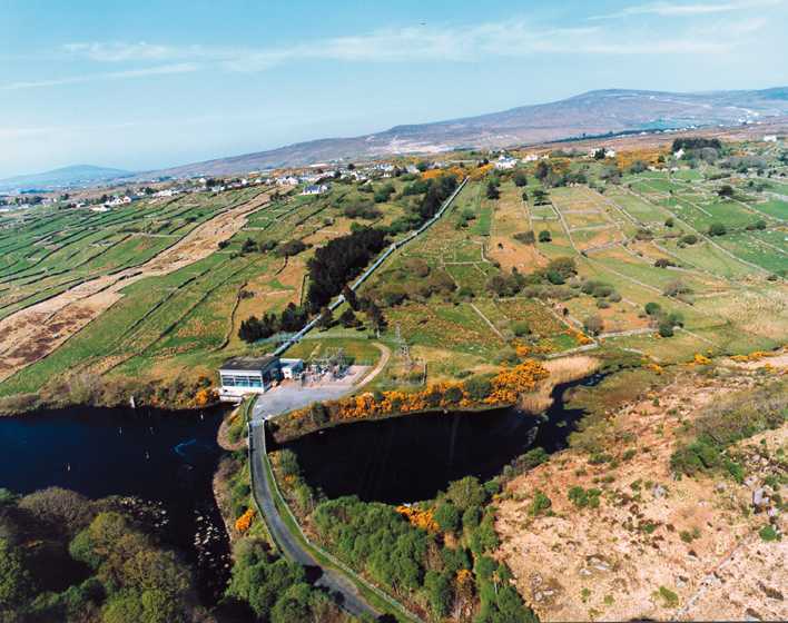 Aerial view of the Clady power station in County Donegal