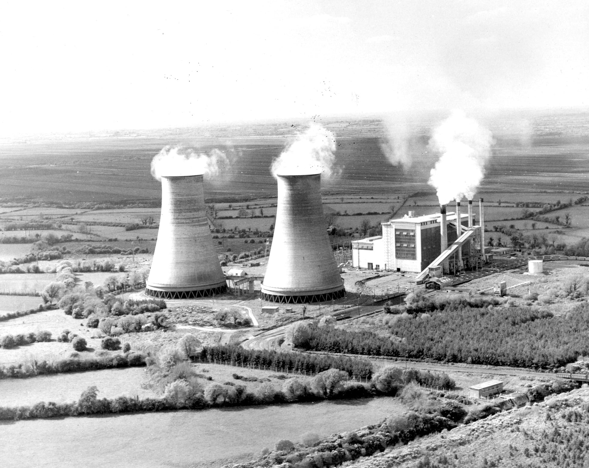 Aerial view of Ferbane power station in County Offaly