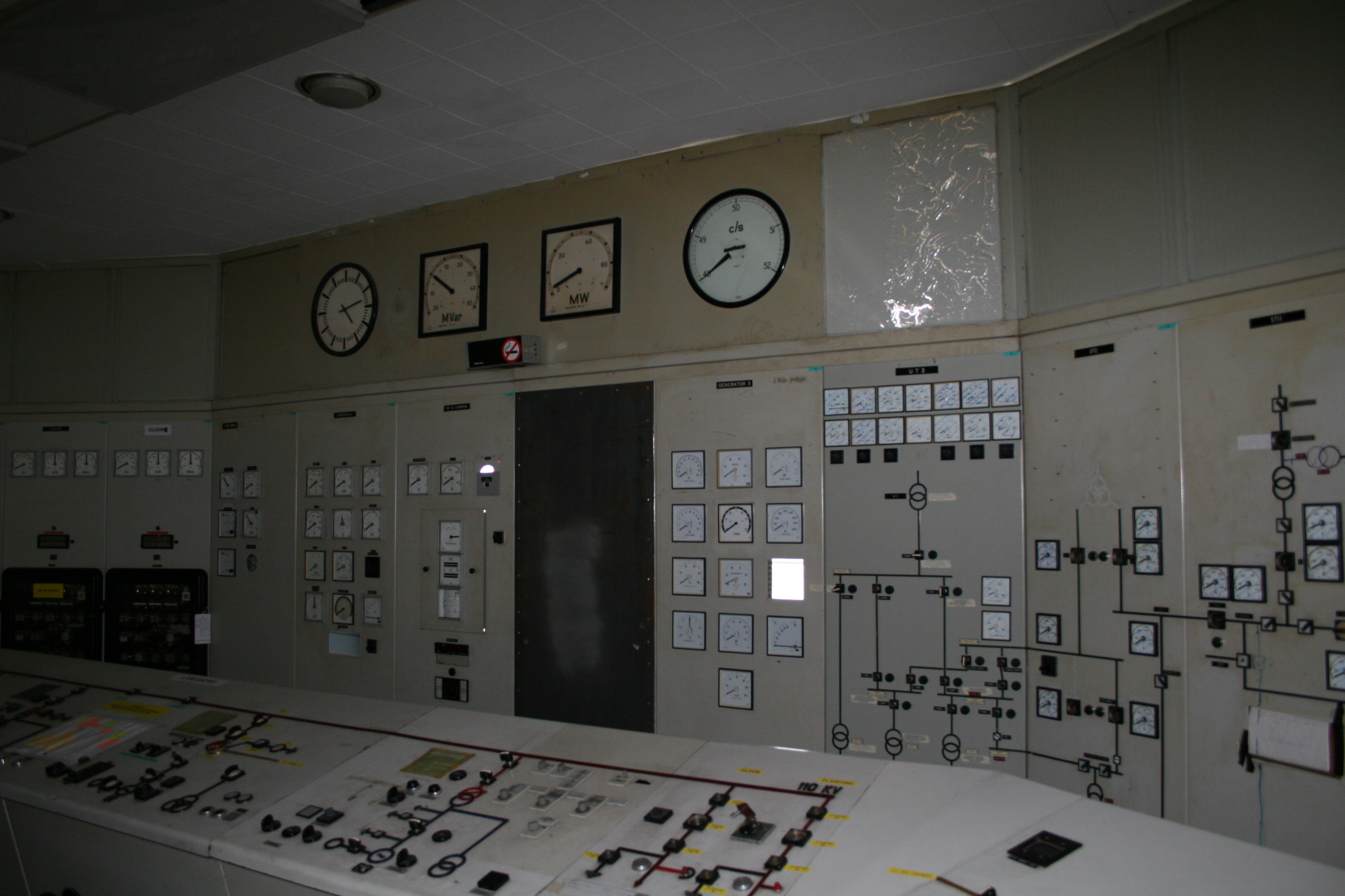 Control room at Lanesborough Power Station, showing control panels, gauges and system diagrams used to monitor and operate the station.