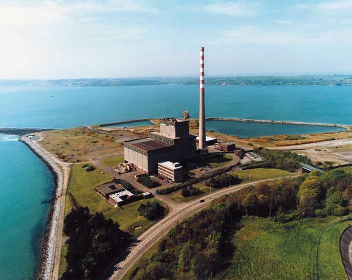 Aerial view of Aghada power station in County Cork