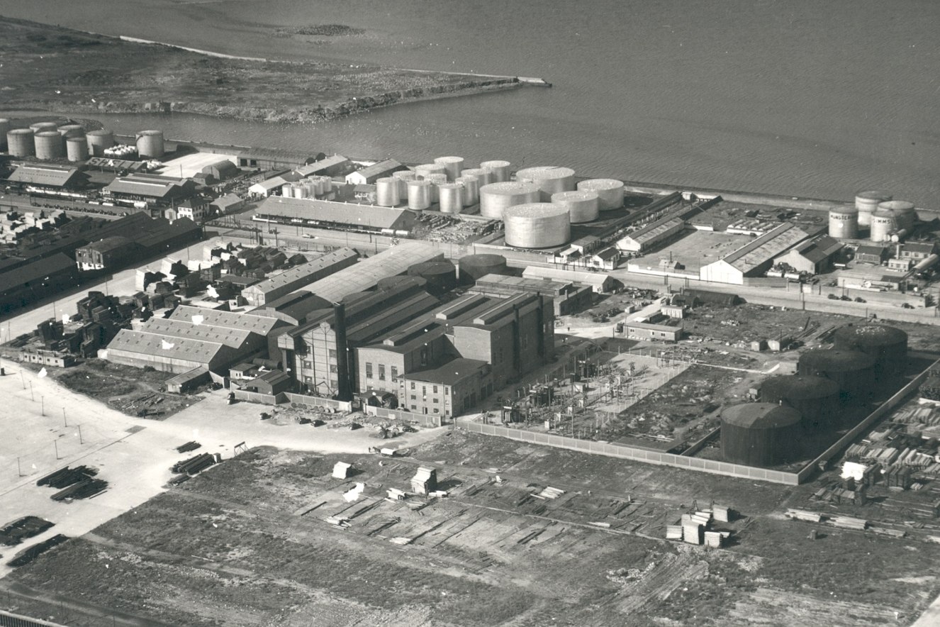 Aerial view of the North Wall industrial power station in County Dublin