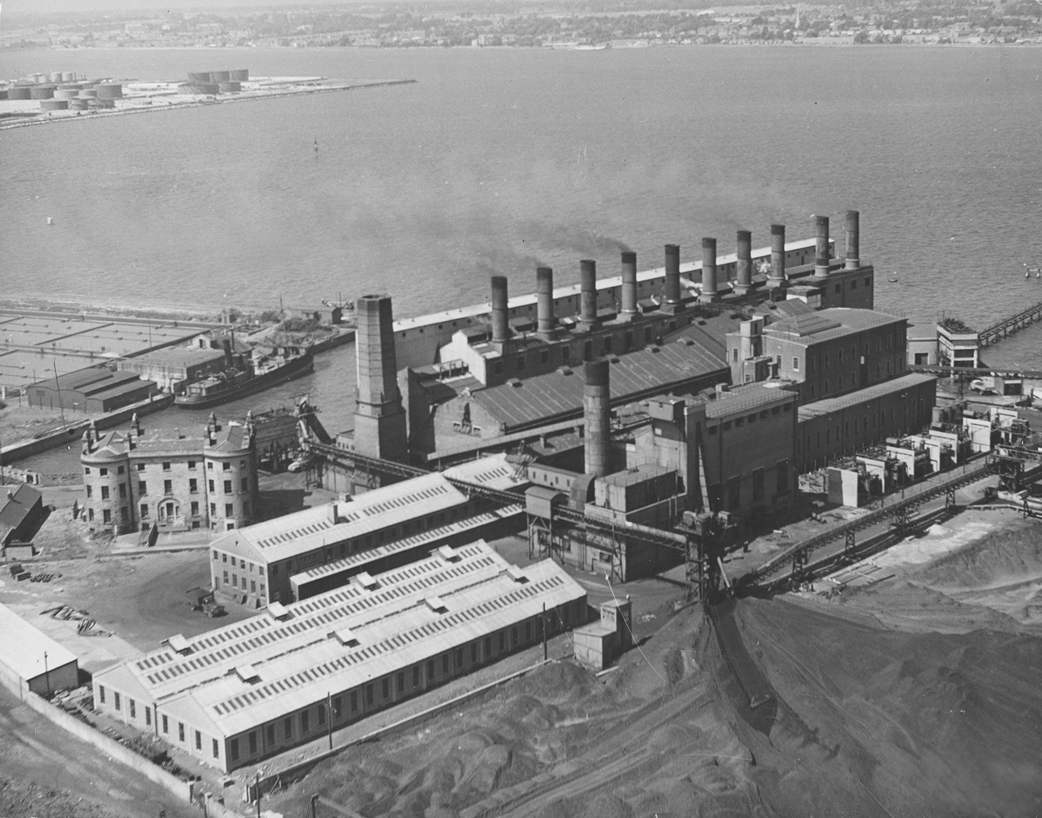 Aerial view of the Pigeon House industrial power station in County Dublin