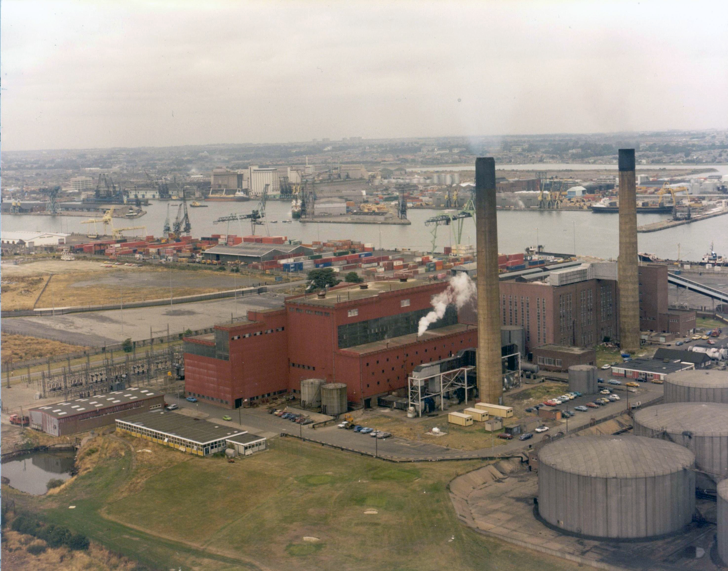 Aerial view of the Ringsend industrial power station in County Dublin