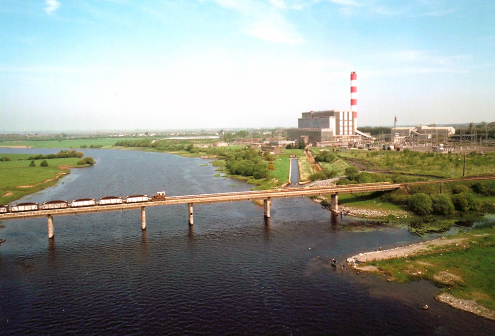 Aerial view of Shannonbridge power station along with Shannon river
