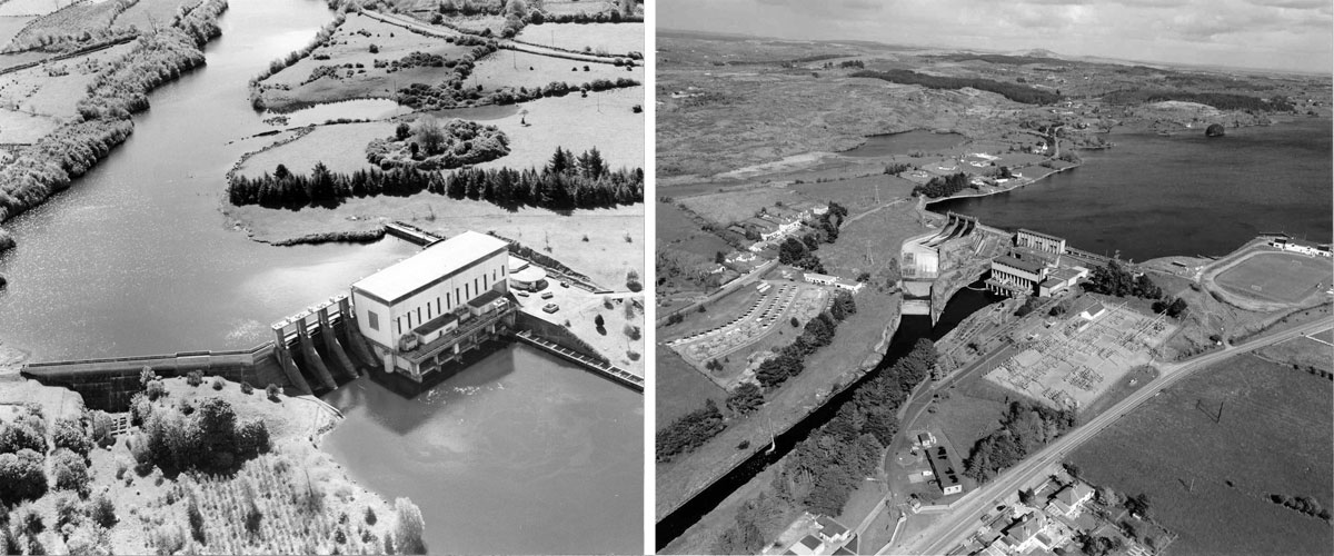 Aerial view of the River Erne industrial power station in County Donegal