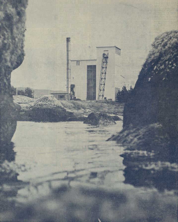 Black and white image of Screebe power station in County Galway from 1973