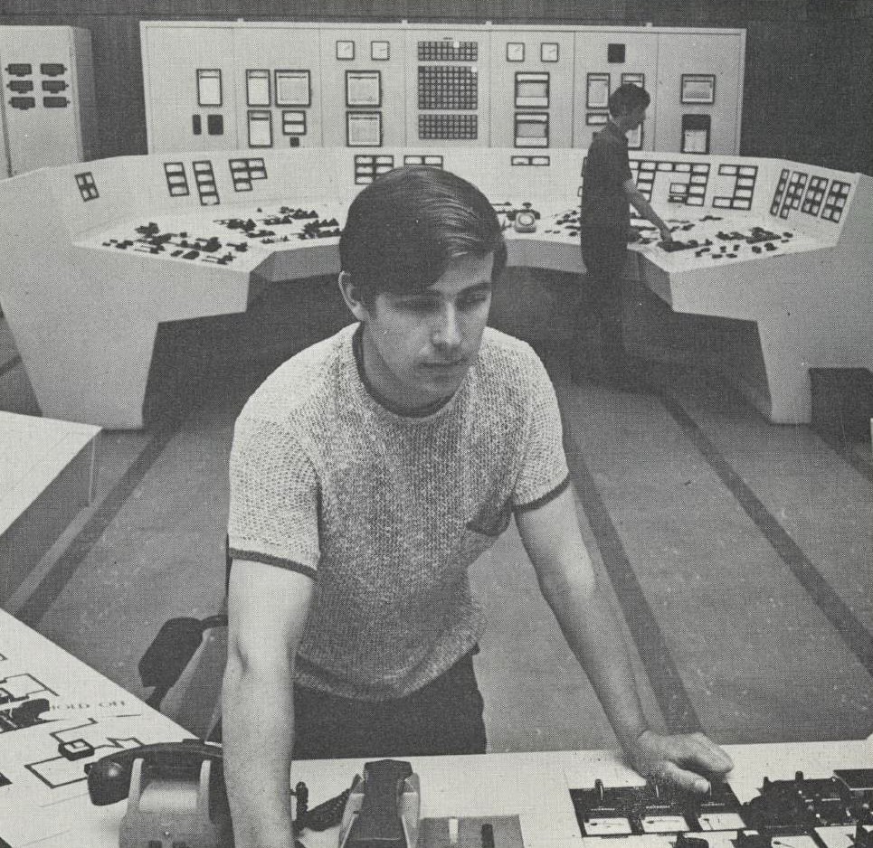 Control room at Tarbert station, 1970s