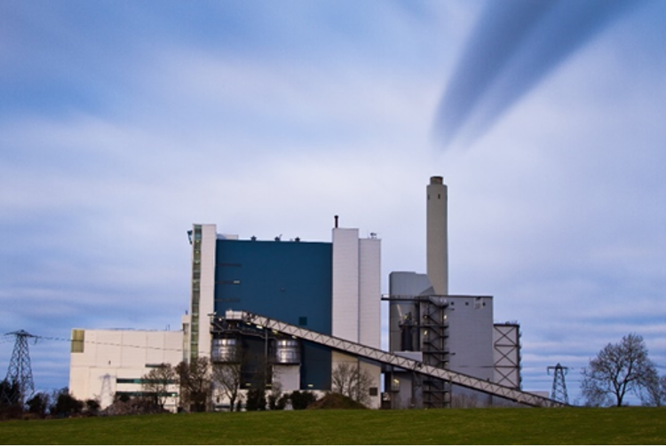 Power station buildings and associated infrastructure at the Lough Ree energy facility.
