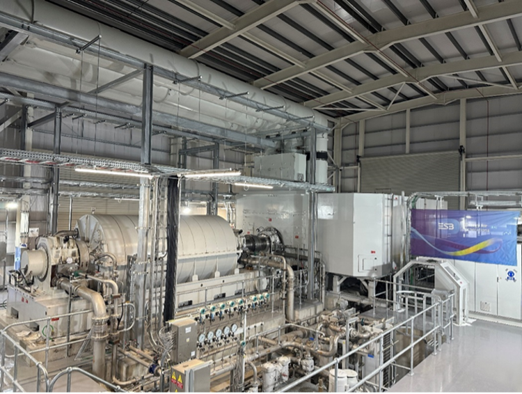 Interior view of a synchronous compensator facility with large electrical equipment and industrial machinery.