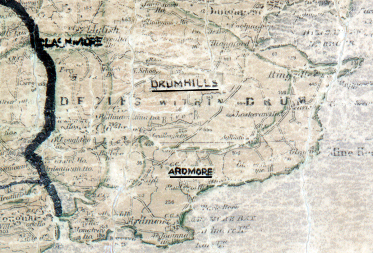 A  scanned, worn historical map from the 1940s of the  rural electrification area around Ardmore. A  hand‑drawn boundary outlines the region.