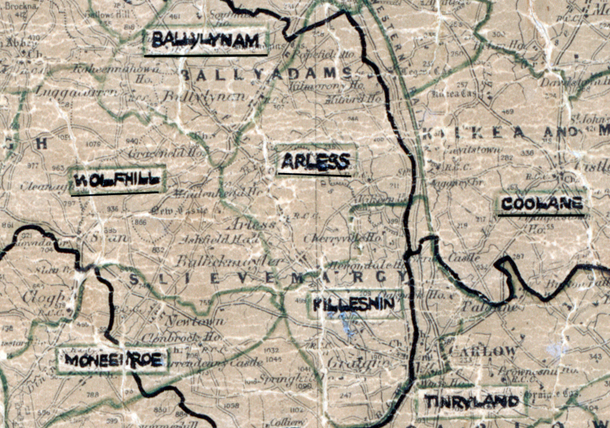 A scanned, worn historical map from the 1940s of the  rural electrification area around Arless. A  hand‑drawn boundary outlines the region.