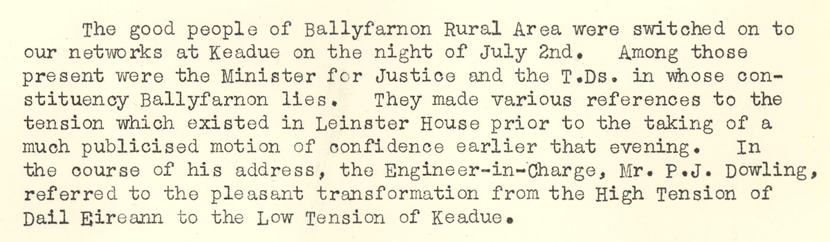 A scanned page from the ESB REO magazine about the Ballyfarnon Rural Area.