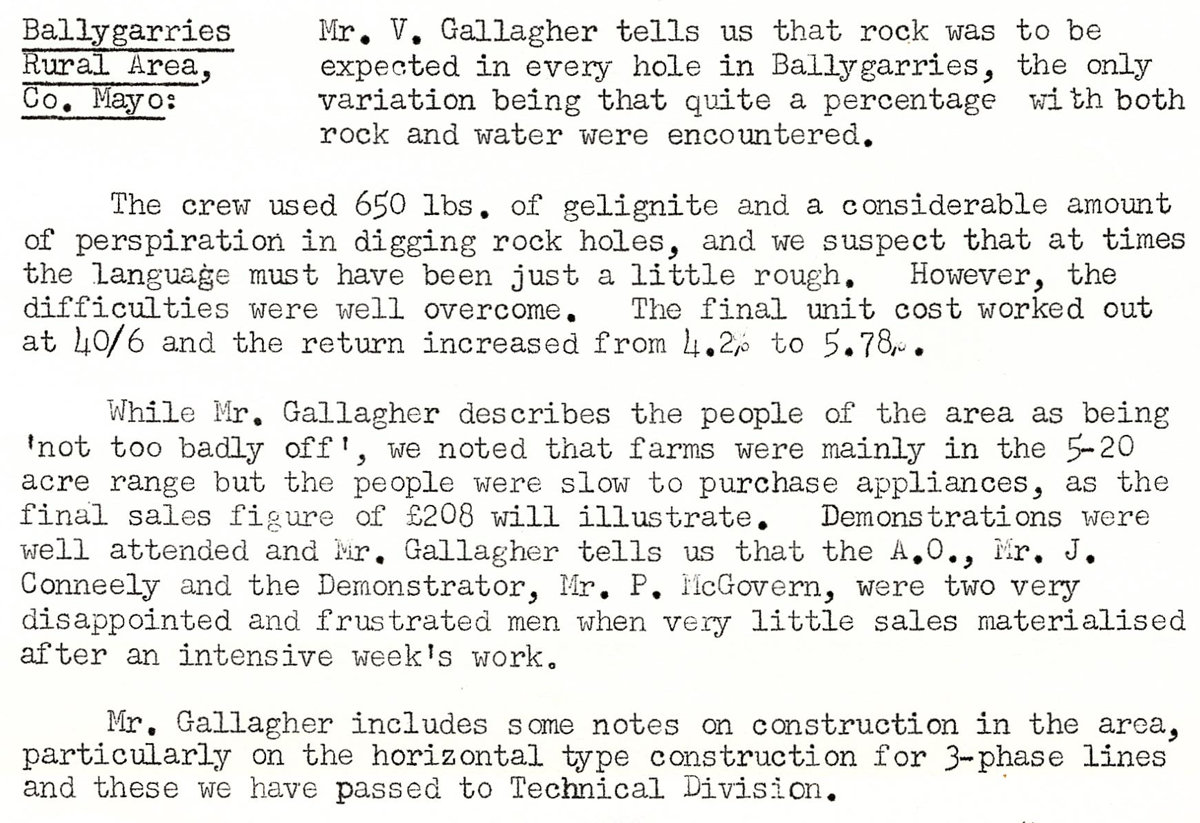 A scanned page from the ESB REO magazine about the Ballygarries Rural Area.
