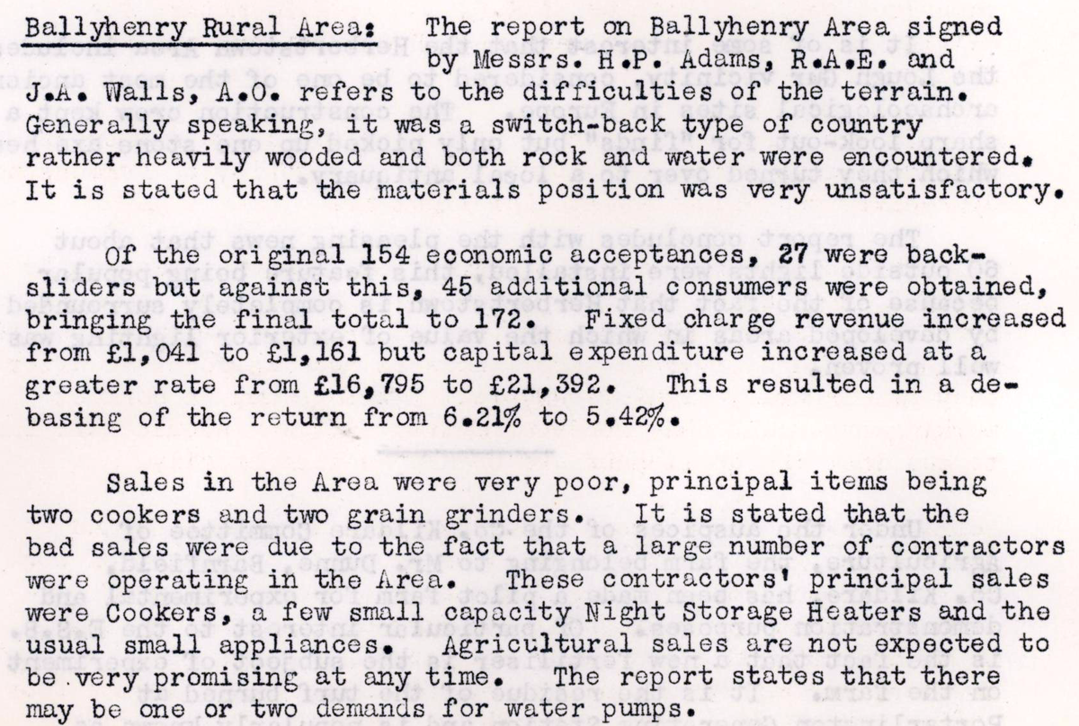 A scanned page from the ESB REO magazine about the Ballyhenry Rural Area