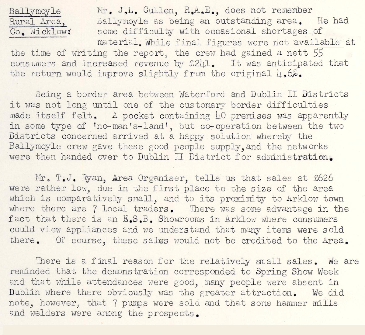 A scanned page from the ESB REO magazine about the Ballymoyle Rural Area.