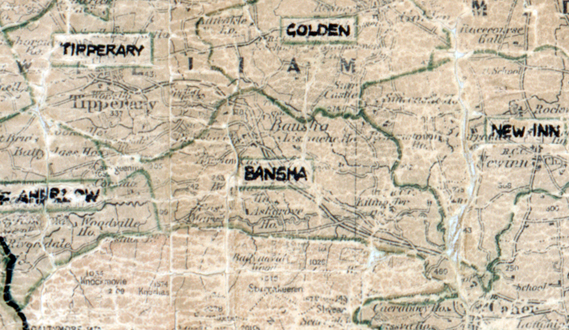 Map extract showing rural electrification areas in County Tipperary, including Tipperary, Golden, Bansha and New Inn.