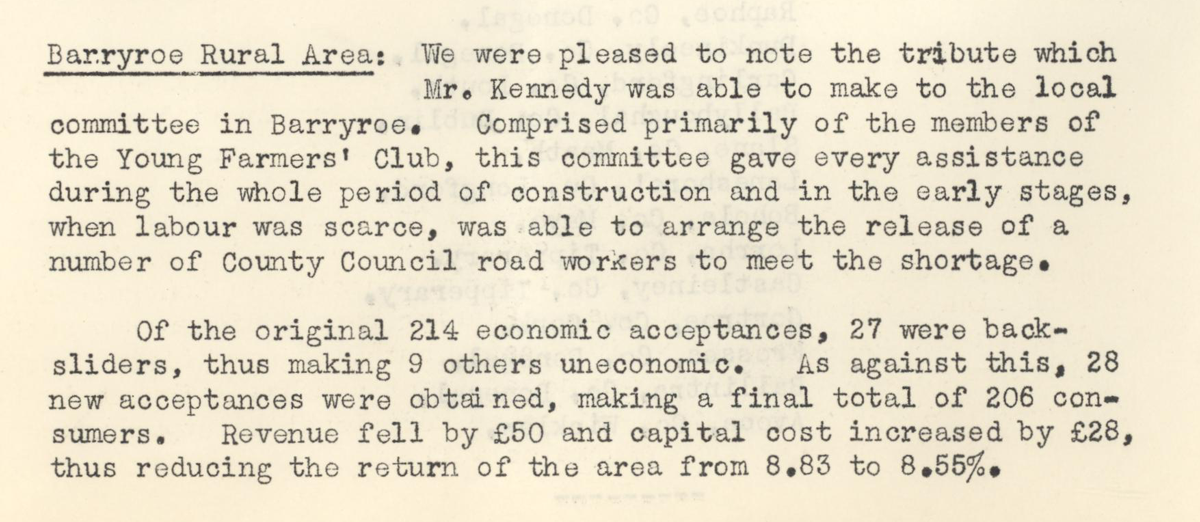 A scanned page from the ESB REO magazine about the Barryroe Rural Area.