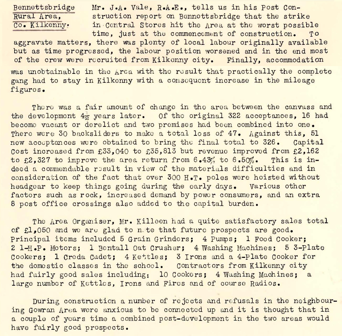 A full scanned page from the ESB REO magazine about the Bennettsbridge Rural Area