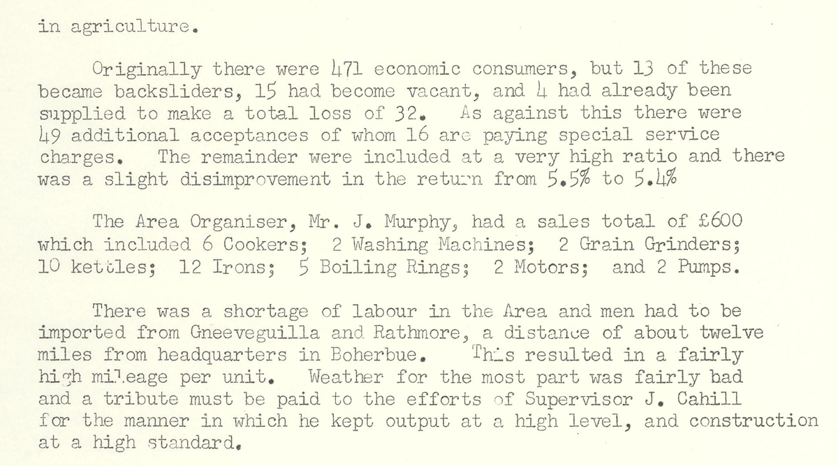A scanned page from the ESB REO magazine about the Boherbue Rural Area.