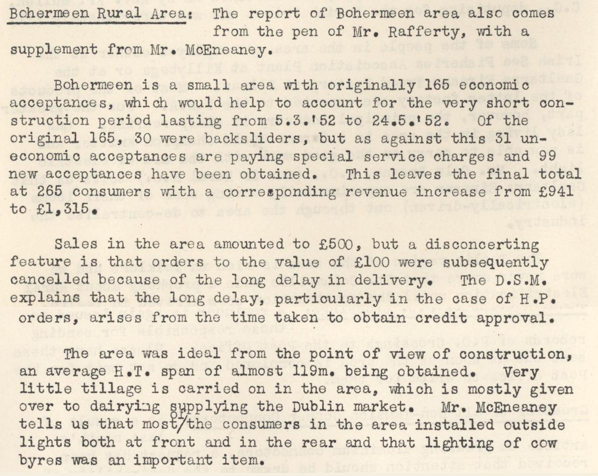 A scanned page from the ESB REO magazine about the Bohermeen Rural Area.