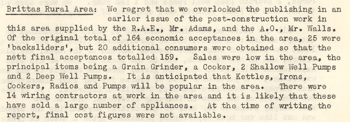 A scanned page from the ESB REO magazine about the Brittas Rural Area