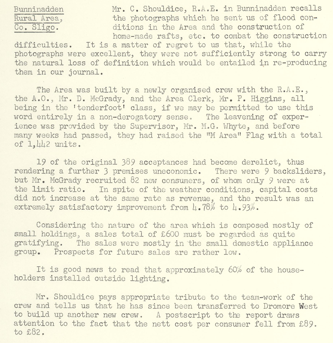 A scanned page from the ESB REO magazine about the Bunninadden Rural Area.
