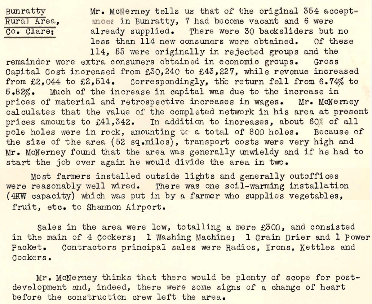 A scanned page from the ESB REO magazine about the Bunratty Rural Area