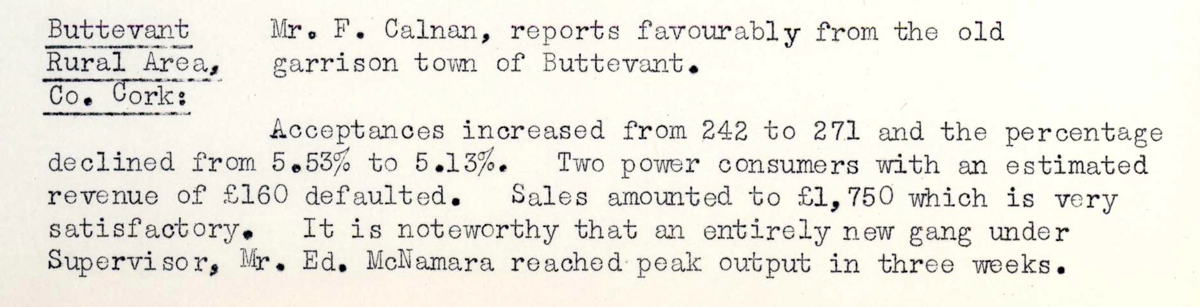 A scanned page from the ESB REO magazine about the Buttevant Rural Area.