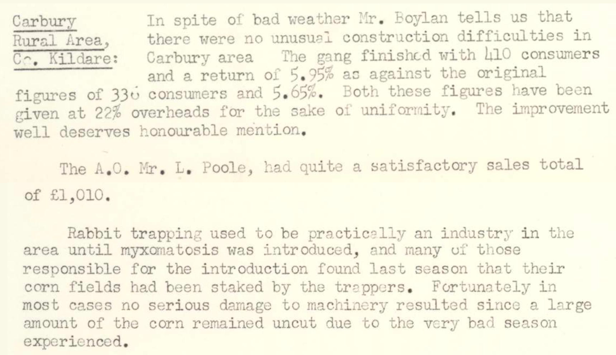 A scanned page from the ESB REO magazine about the Carbury Rural Area.