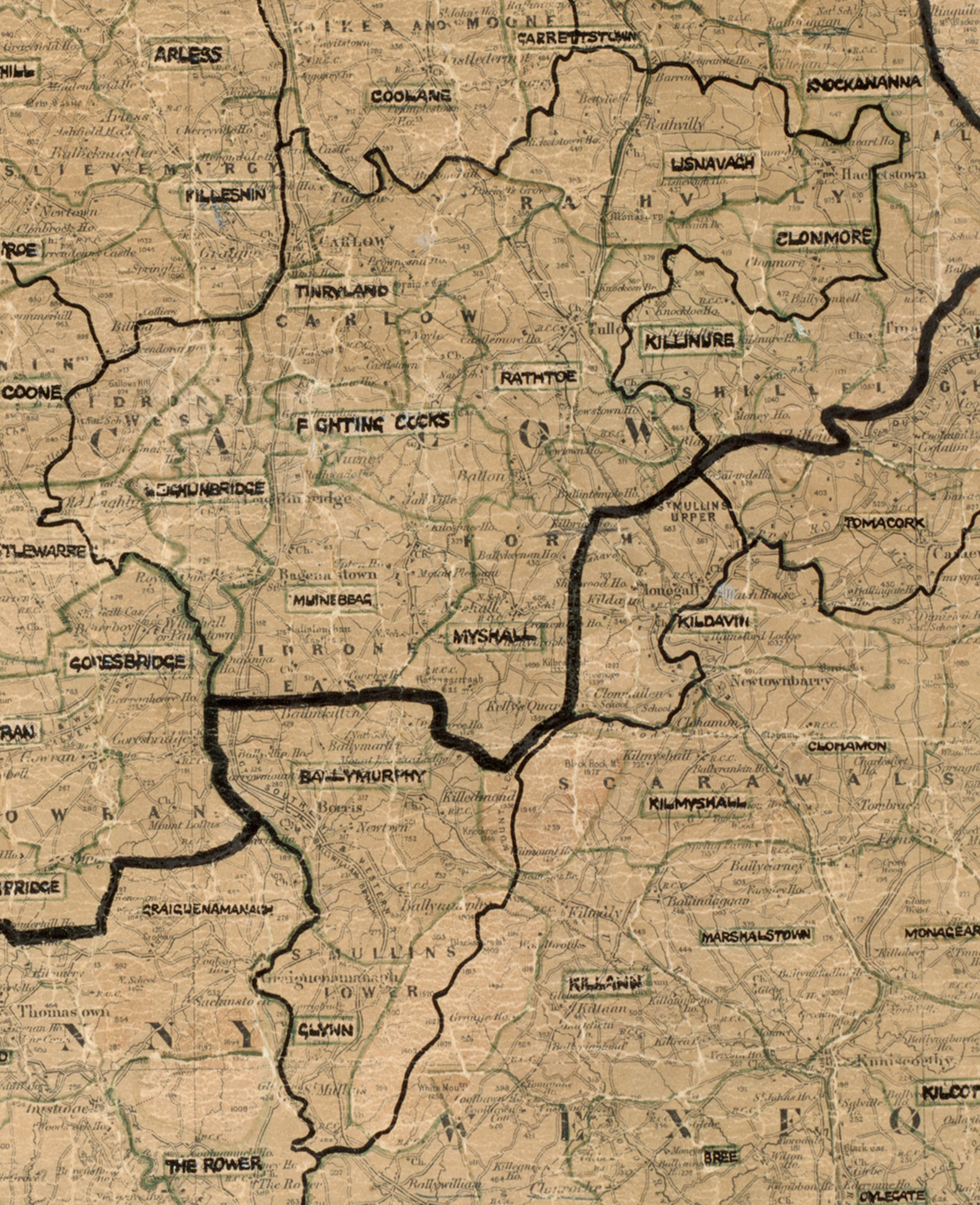 Map showing rural electrification area boundaries across County Carlow.