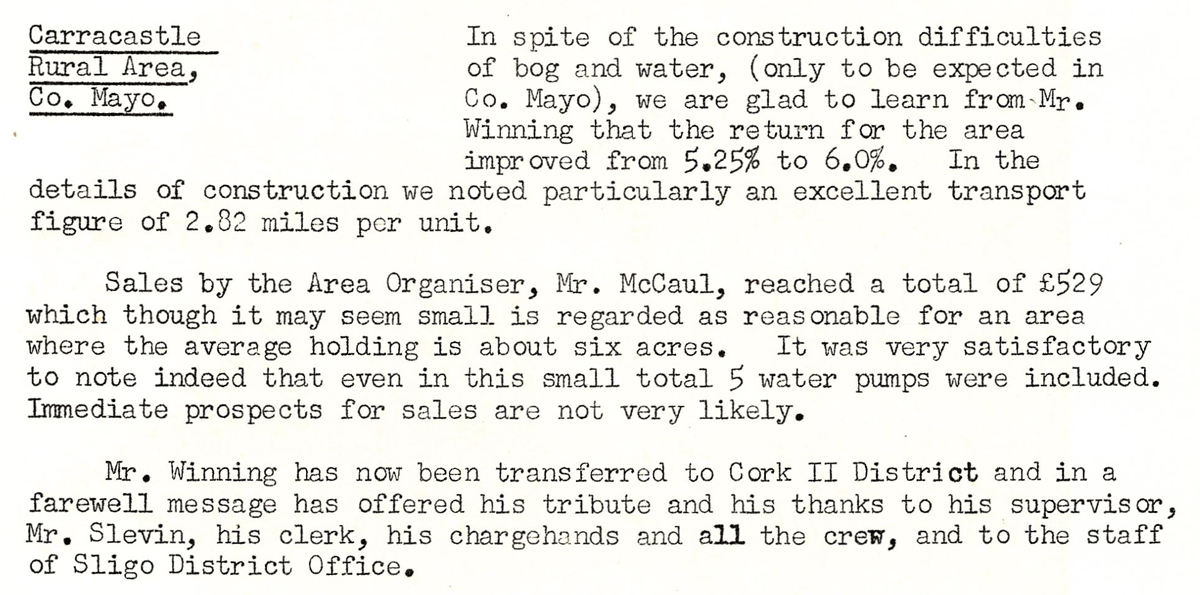 A scanned page from the ESB REO magazine about the Carracastle Rural Area