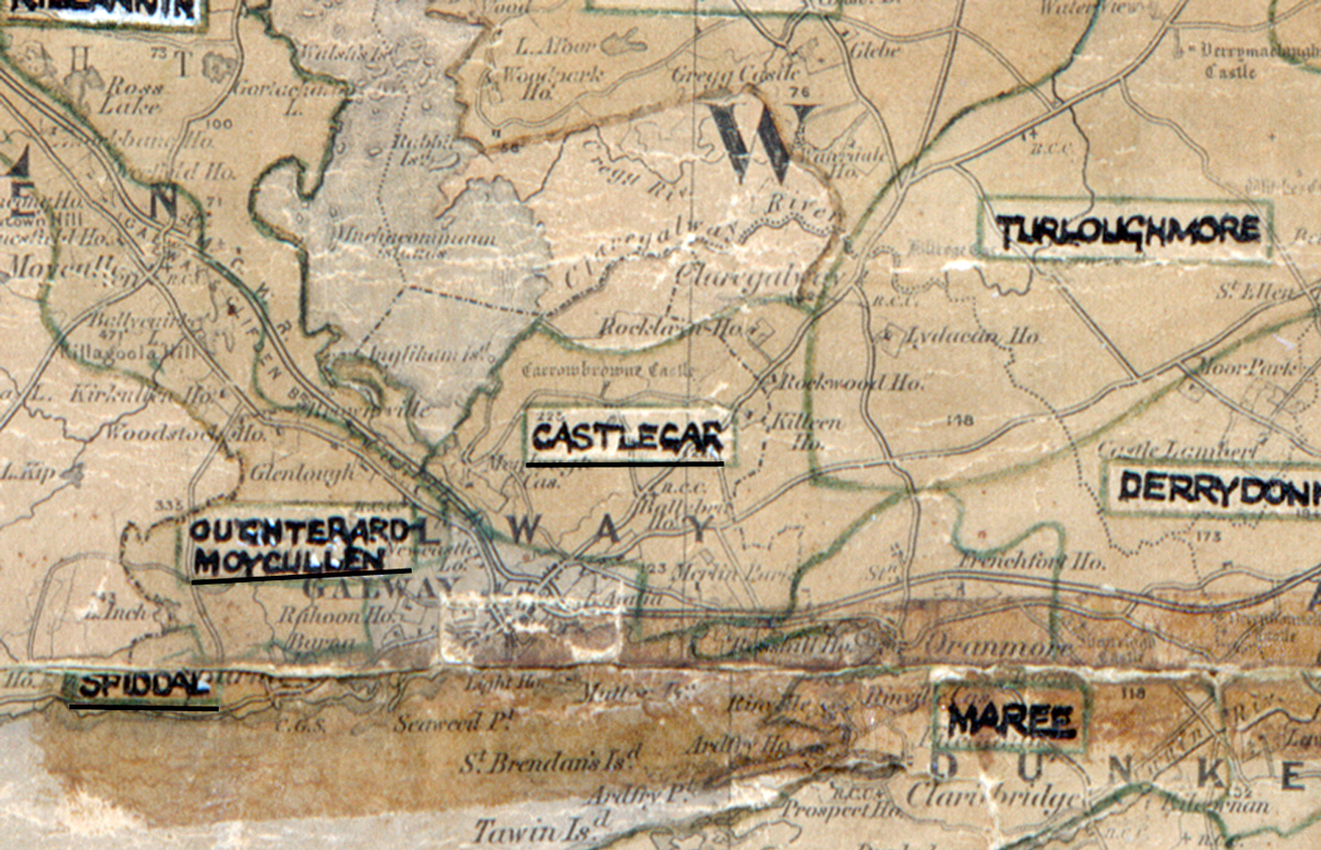 A scanned, worn historical map from the 1940s of the  rural electrification area around Castlegar. A  hand‑drawn boundary outlines the region.