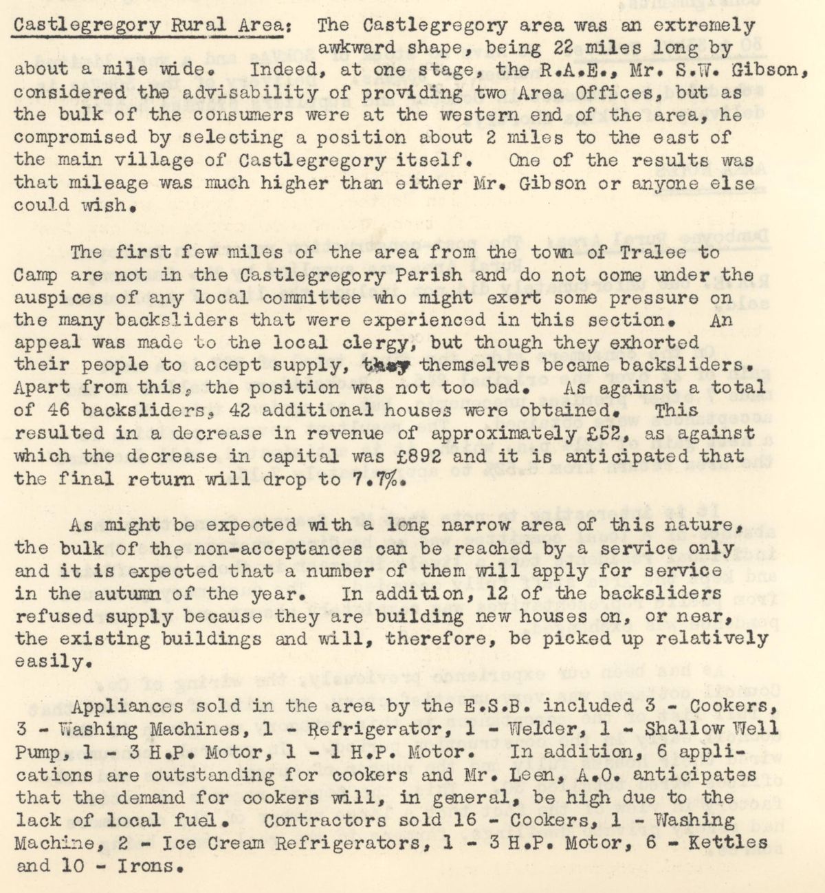 A scanned page from the ESB REO magazine about the Castlegregory Rural Area.