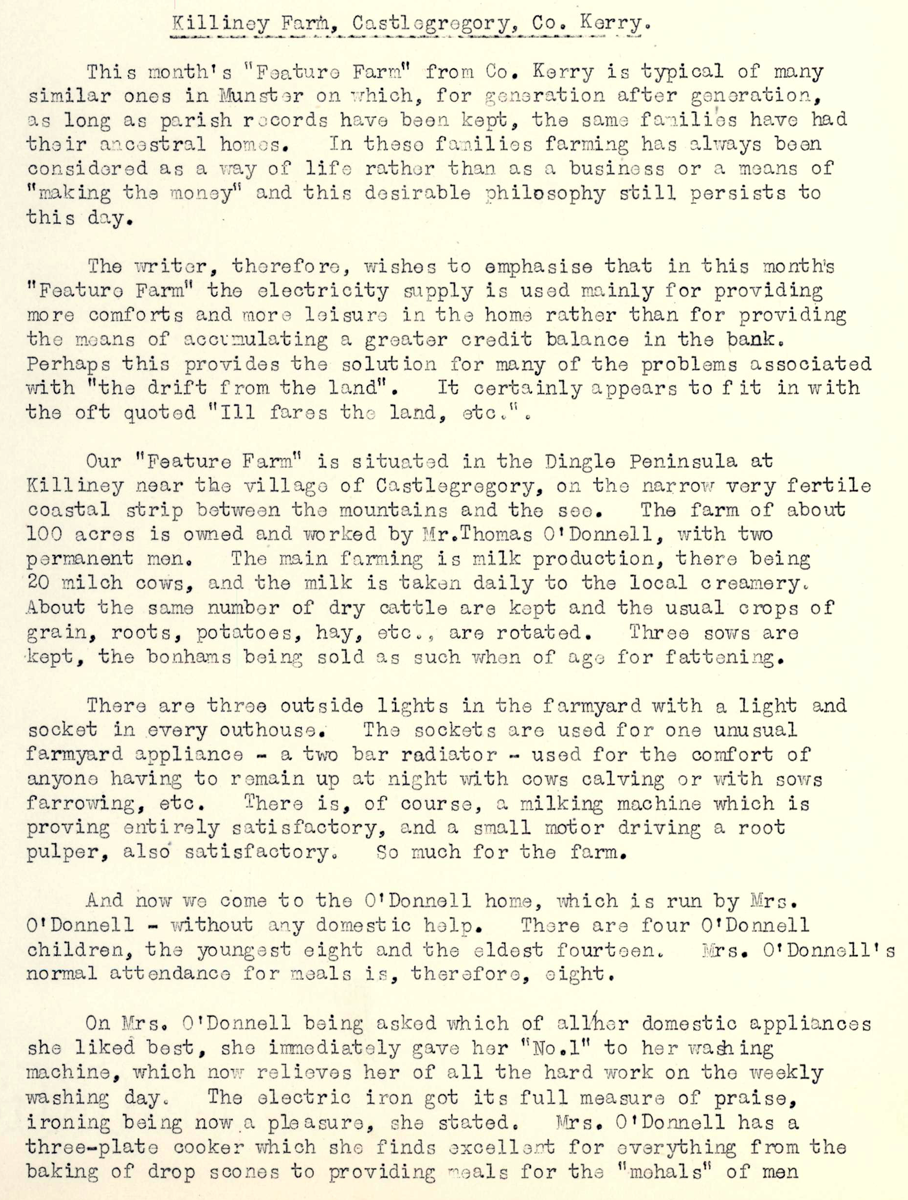A scanned page from the ESB REO magazine about the Castlegregory Rural Area.