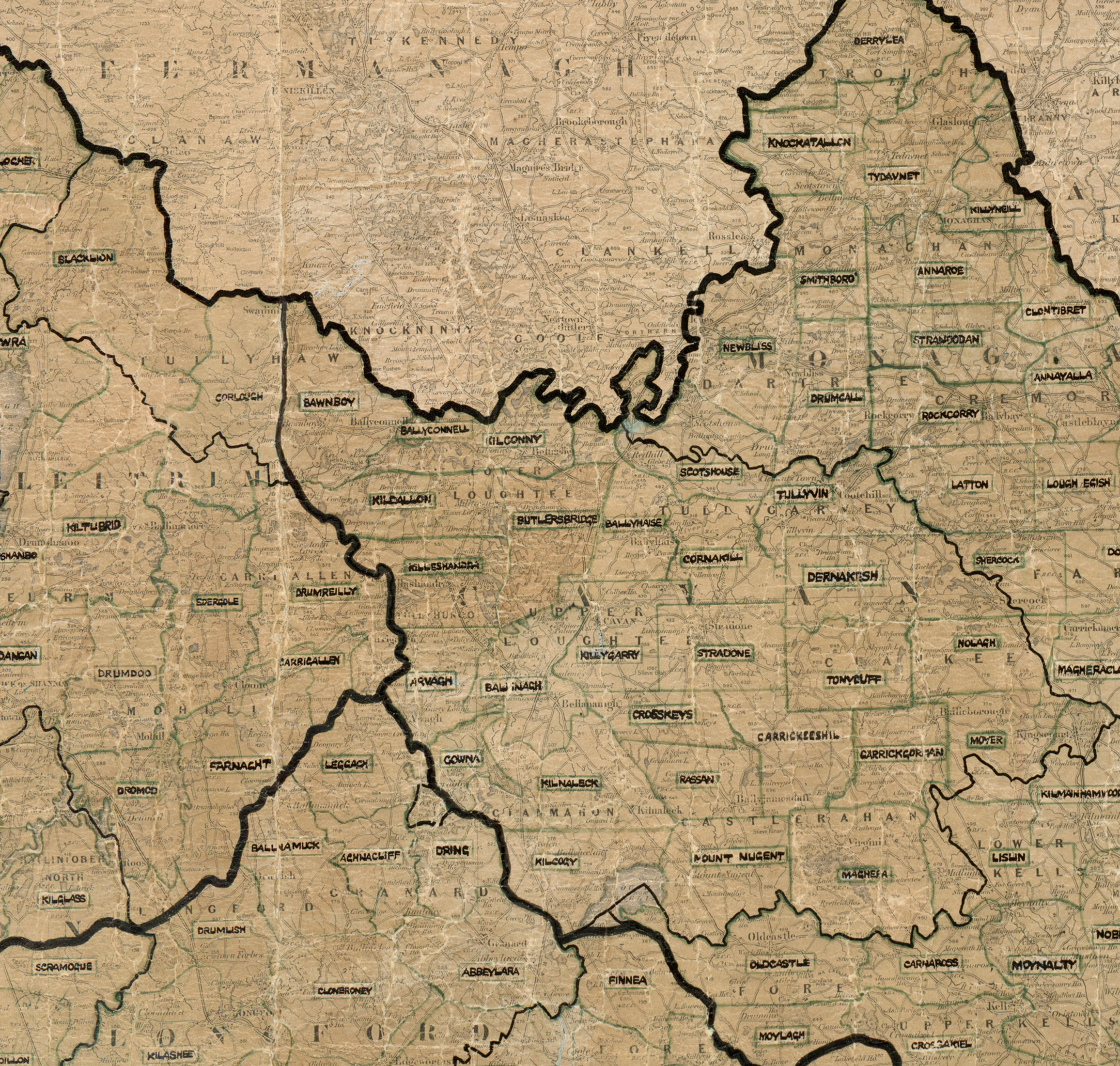 Map of the Rural Electrification Scheme area divisions across parts of Counties Cavan and Monaghan, showing boundary lines and labelled rural areas.