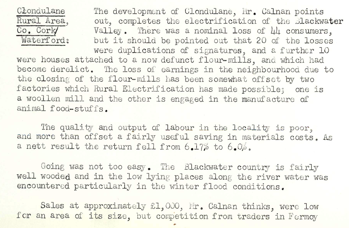 A scanned page from the ESB REO magazine about the Clondulane Rural Area.