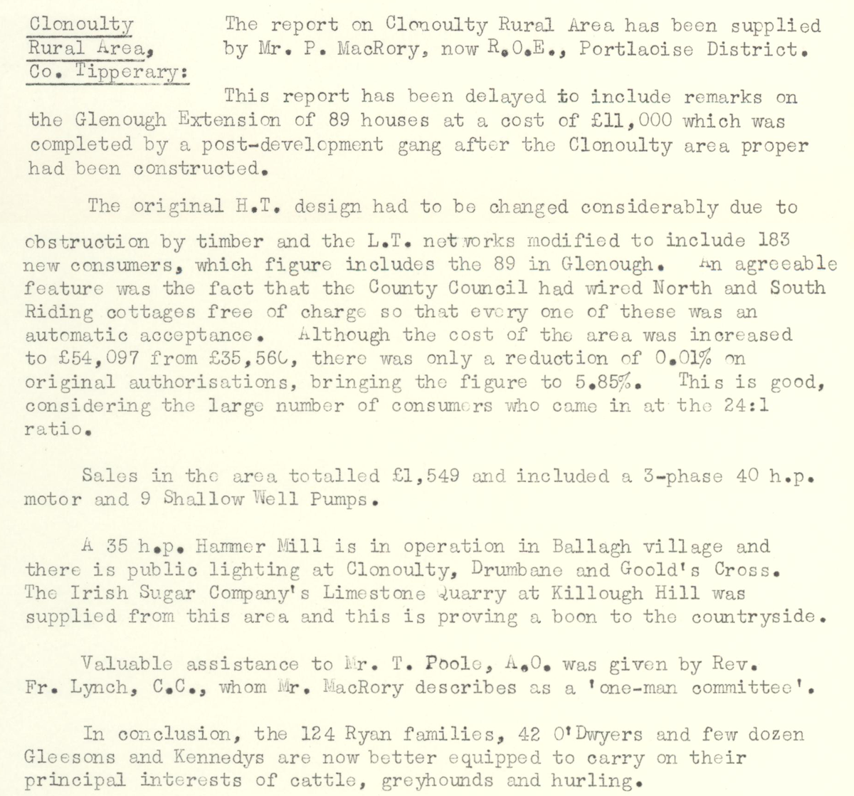 A scanned page from the ESB REO magazine about the Clonoulty Rural Area