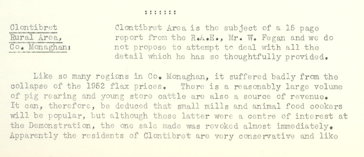 A scanned page from the ESB REO magazine about the Clontibret Rural Area