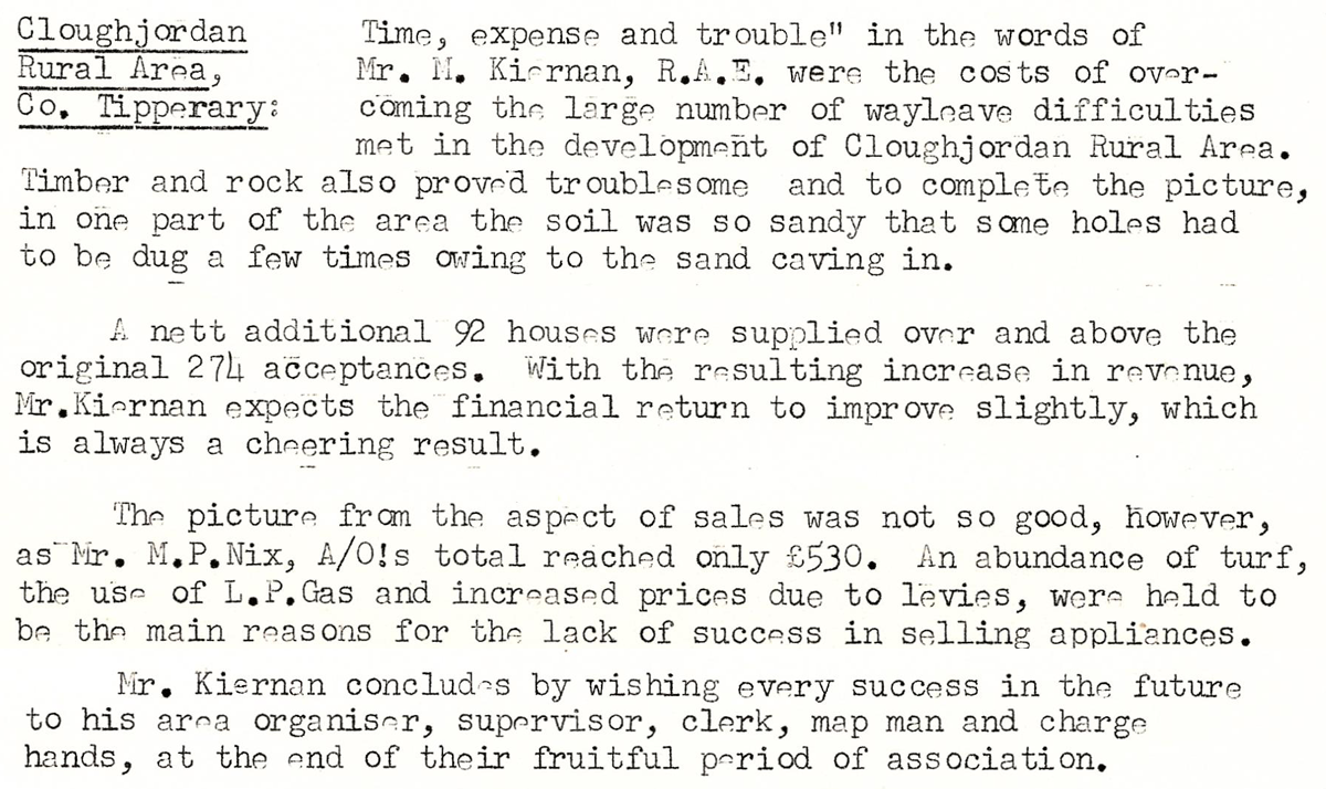 A scanned page from the ESB REO magazine about the Cloughjordan Rural Area