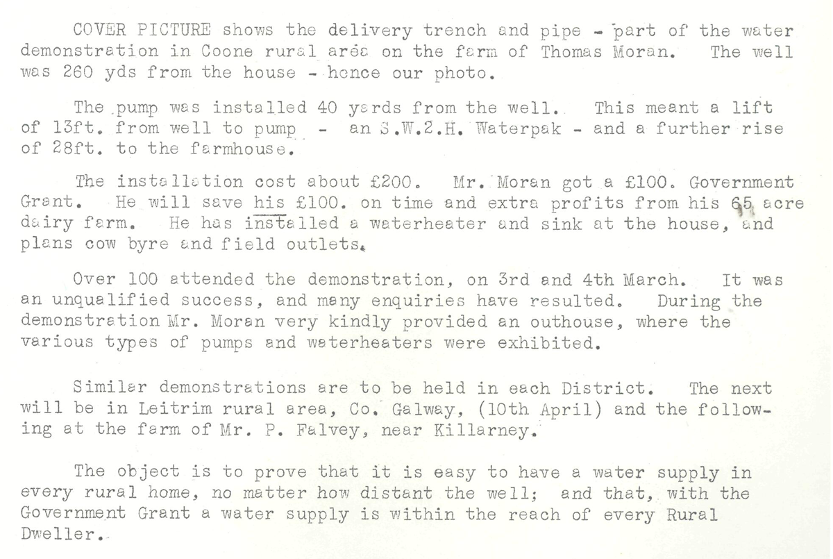 A scanned page from the ESB REO magazine about the Coone Rural Area