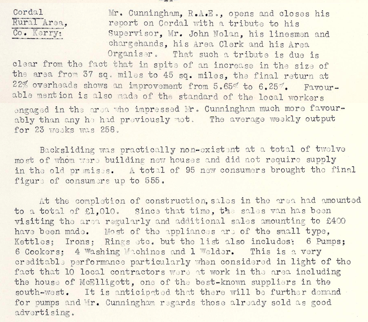 Backsliding was almost non existent in Cordal according to The REO News from November 1954