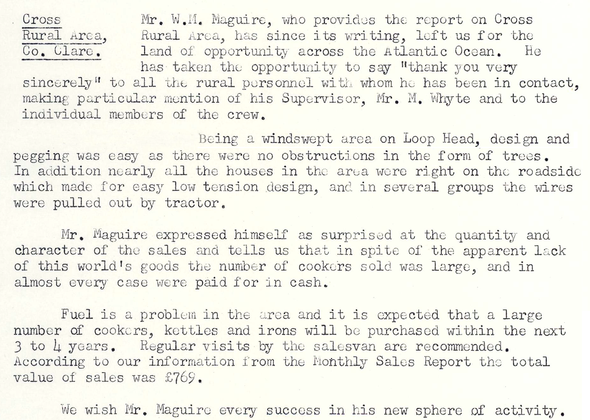 A scanned page from the ESB REO magazine about the Cross Rural Area
