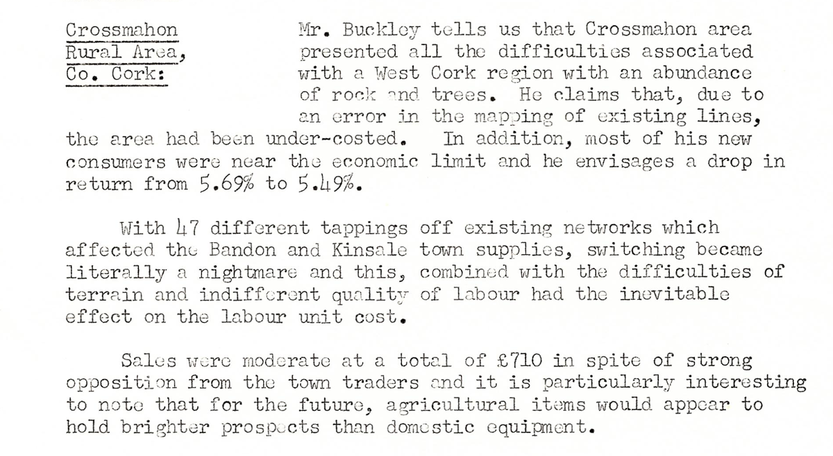A scanned page from the ESB REO magazine about the Crossmahon Rural Area.