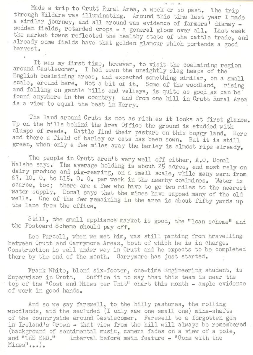 A scanned page from the ESB REO magazine about the Crutt Rural Area