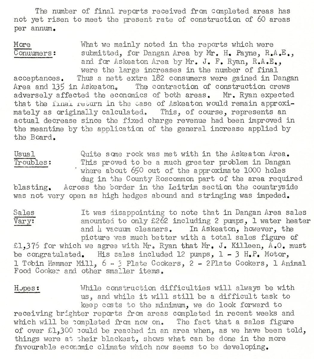 A scanned page from the ESB REO magazine about the Dangan Rural Area.