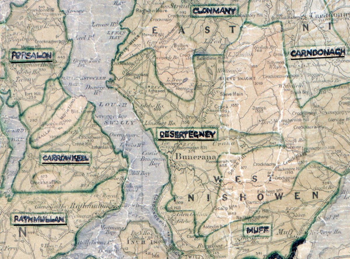 A scanned, worn historical map from the 1940s of the rural electrification area around Desertegney. A hand-drawn boundary outlines the region.