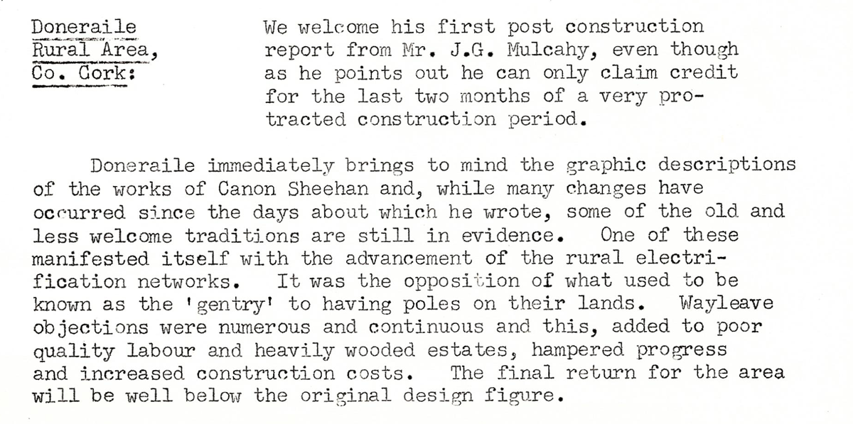 A scanned page from the ESB REO magazine about the Doneraile Rural Area.