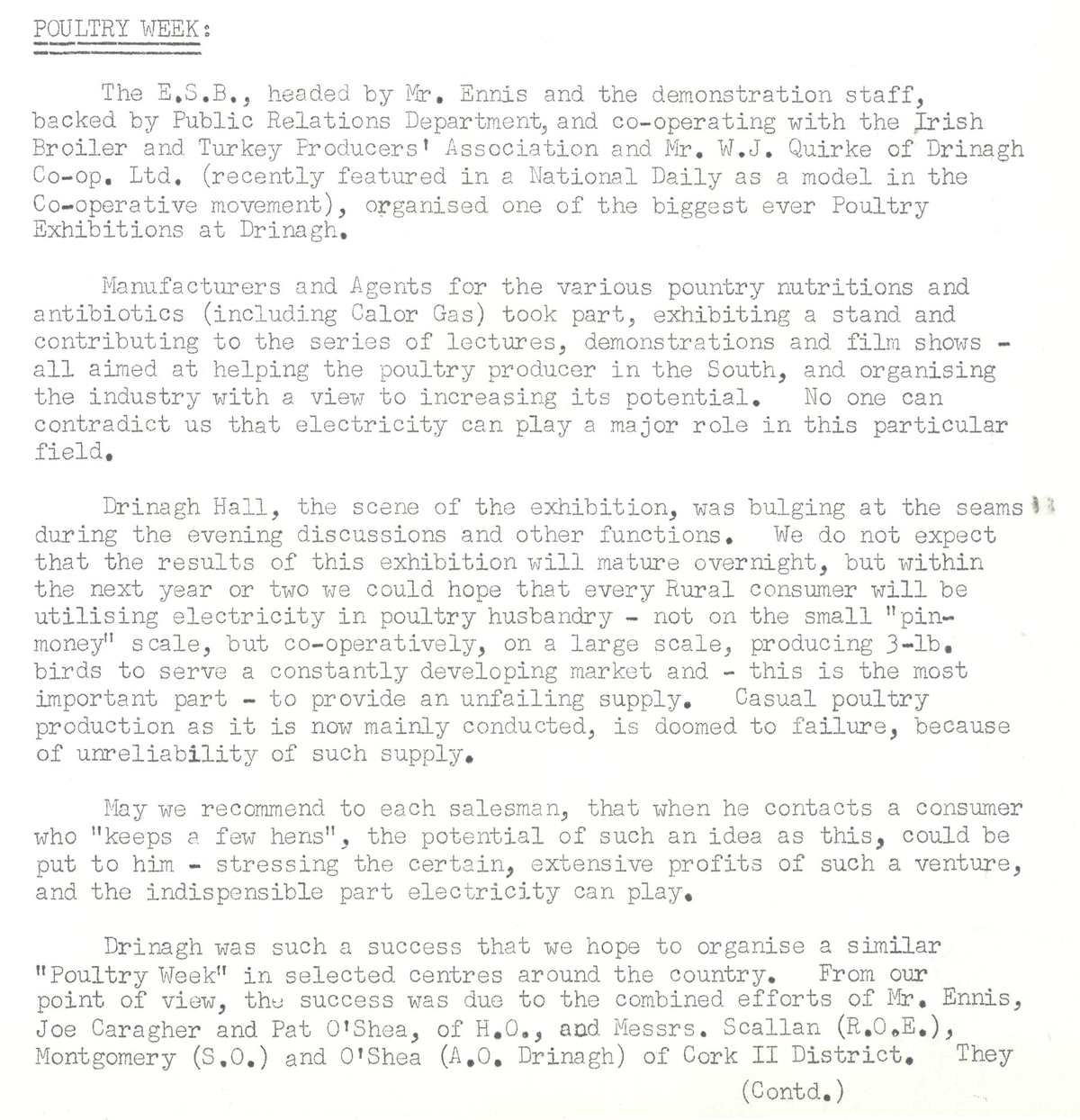 A scanned page from the ESB REO magazine about the Drinagh Rural Area.